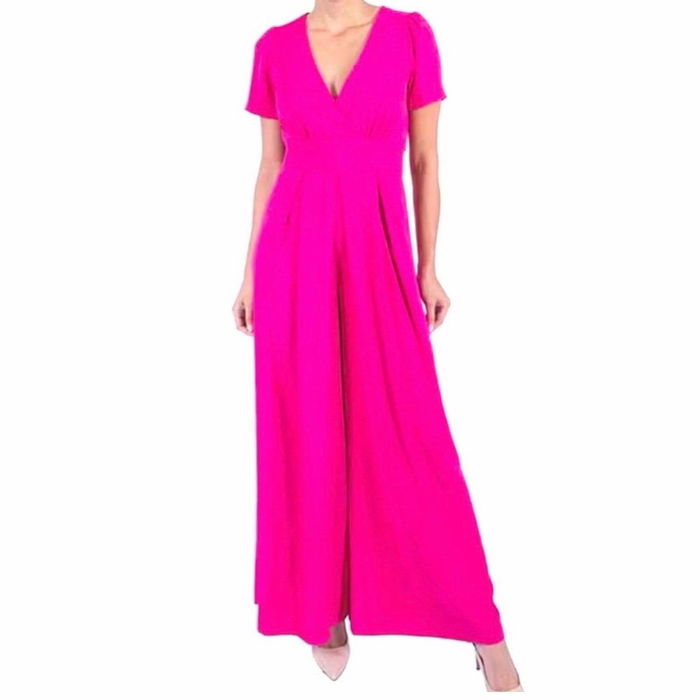 Julia Jordan Vibrant Pink V-Neck Jumpsuit
